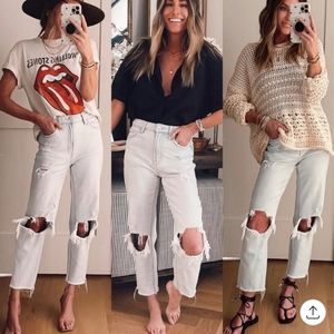 Wild fable distressed light wash high rise mom jeans